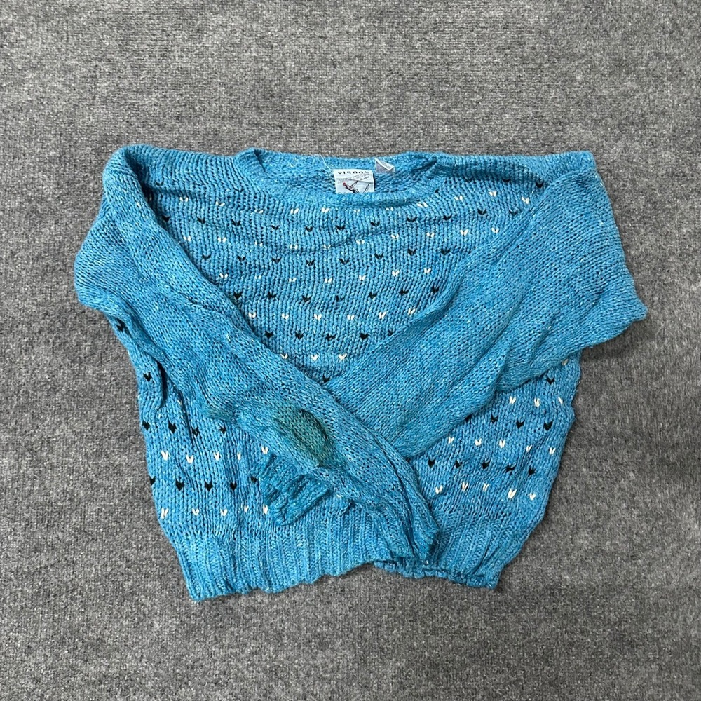 Visage Sweater Womens XL Blue Ramie Blend Chunky Knit Chevron Active Winter Fair